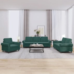 Set Di Divani 3 Pz Con Cuscini Verde Scuro İn Velluto /