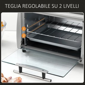 Fornetto Elettrico 750W 10 Litri con Griglia e Teglia Argento e Nero...