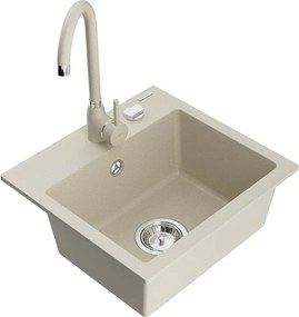 Mexen Milo lavello in granito a 1 vasca con rubinetto da cucina Telma, beige - 6505-69-670200-69