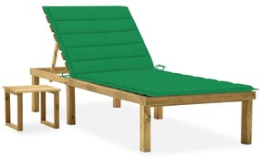 Lettino Da Giardino Con Tavolino Cuscino Legno Pino Impregnato /