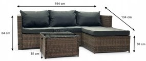 Set in rattan beige con tavolo e cuscini grigi