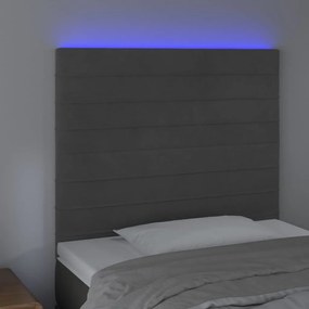 Testiera a led grigio scuro 90x5x118/128 cm in velluto