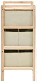 Mobiletto stoccaggio legno di cedro e 3 cesti in tessuto beige