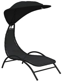 Lettino prendisole tettuccio nero 167x80x195cm tessuto acciaio