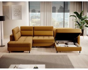 Divano angolare giallo allungabile/con contenitore (con penisola a sinistra/a U) e rivestimento in velluto Berrto – ELTAP