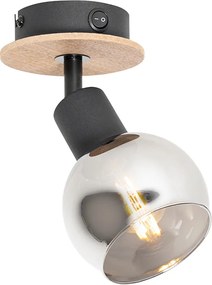 Faretto Art Déco nero con vetro fumé e legno - VIDRO