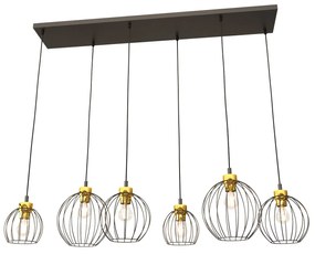 Sospensione Minimal Industrial Hathor 6 Luci Lineari Nera E Oro