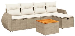 Set divano da giardino 6 pz con cuscini beige in polyrattan