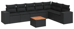 Set divani da giardino con cuscini 8 pz nero in polyrattan