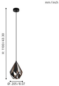 Eglo 49997 - Lampadario a sospensione con filo CARLTON 1xE27/60W/230V