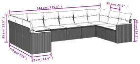 Set divano da giardino 10 pz con cuscini grigio in polyrattan
