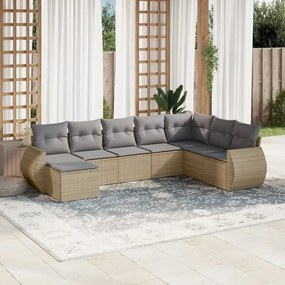 Set Divano da Giardino 8 pz con Cuscini Beige in Polyrattan