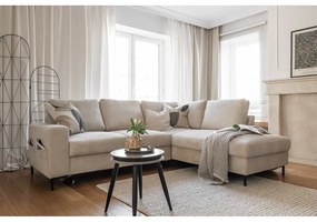 Divano letto angolare in velluto a coste beige (angolo destro) Lofty Lilly - Miuform