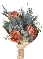 Set 4 Bouquet Artificiale Romantico con Rose Altezza 30 cm Arancio