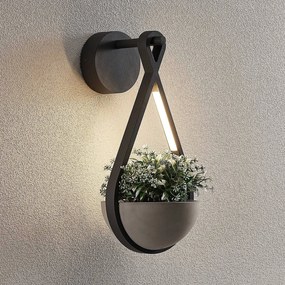 Lucande Applique da esterni LED Florka, pietra naturale, cesto sospeso