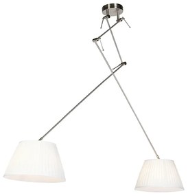 Lampada a sospensione in acciaio con paralumi plissettati color crema 35 cm 2 luci - Blitz