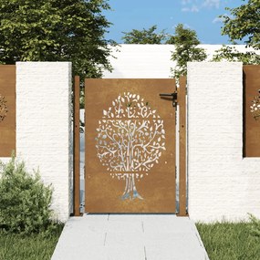 Cancello Da Giardino 105x130 Cm İn Acciaio Corten Design Albero /