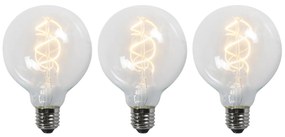 Set di 3 lampadine LED a filamento attorcigliato E27 G95 trasparente 5W 400lm 2200K
