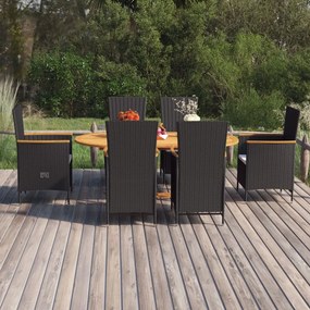 Set Mobili Da Pranzo Per Giardino 7 Pz İn Polyrattan Nero /
