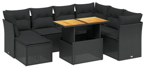 Set Divani da Giardino con Cuscini 8 pz Nero in Polyrattan