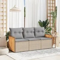 Set Divano da Giardino 3 pz con Cuscini Beige in Polyrattan 3259840