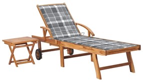 Lettino Prendisole Con Tavolo E Cuscino İn Massello Di Teak /
