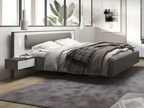 Letto con comodini sospesi 160 x 200 cm Con LED Grigio e Bianco - SEGOLA