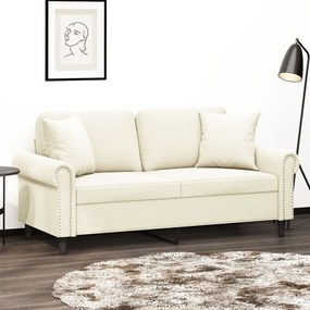 Divano A 2 Posti Con Cuscini Crema 140 Cm İn Velluto /