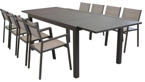 DEXTER - set tavolo in alluminio cm 200/300 x 100 x 74 h con 8 poltrone Aulus