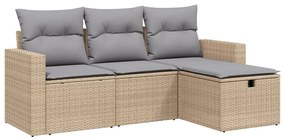 Set divano da giardino 4 pz con cuscini beige misto polyrattan