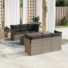 Set divani da giardino 7 pz con cuscini grigio in polyrattan