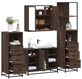 Set Mobili Da Bagno 4 Pz Rovere Marrone İn Legno Multistrato /