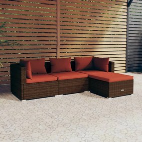 Set divani da giardino 4 pz con cuscini in polyrattan marrone