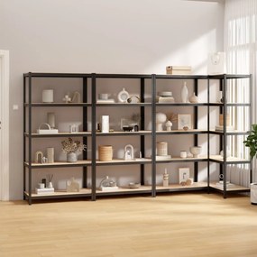 Scaffali 5 Ripiani 4pz Antracite İn Acciaio E Legno Multistrato /