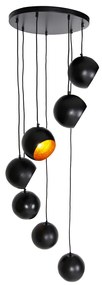 Lampada a sospensione nera con interno dorato 7 luci - Crooked Cluster