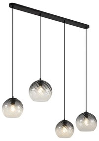 Lampada a sospensione Art Déco nera con vetro fumé rettangolare 4 luci - Bao