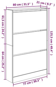 Scarpiera Grigio Cemento 80x21x125,5 cm in Legno Multistrato