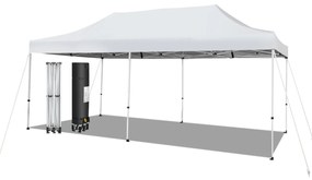 Costway Gazebo regolabile e pieghevole 6x3M con ruote e borsa portatile, Tenda impermeabile per feste e campeggi Bianco