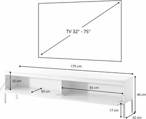 Mobile TV Da Terra 175 Cm 2 Ante Bianco Piedini Oro Lume