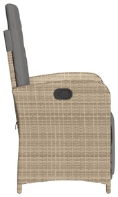 Sedia reclinabile giardino e poggiapiedi beige misto polyrattan