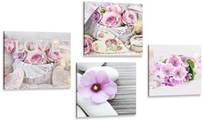 Set di quadri – Fiori romantici con scritta Love