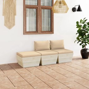 Set divani da giardino su pallet 3 pz con cuscini legno abete