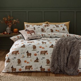 Set copripiumino e federa greige per letto singolo 135x200 cm Halloween Highland Cow – Catherine Lansfield