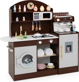 Costway Set cucina per bambini con spazio di conservazione, Cucina in legno per gioco di cucina con accessori