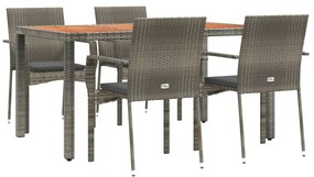 Set da pranzo da giardino 5 pz con cuscini in polyrattan grigio
