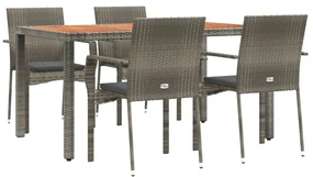 Set da pranzo da giardino 5 pz con cuscini in polyrattan grigio