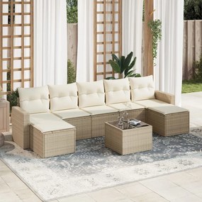 Set Divano da Giardino 8 pz con Cuscini Beige in Polyrattan