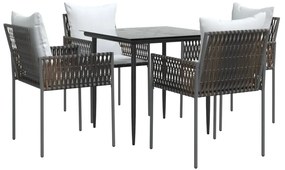 Set Pranzo da Giardino 5pz con Cuscini in Polyrattan e Acciaio