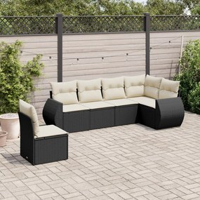 Set Divano da Giardino 6 pz con Cuscini Nero in Polyrattan