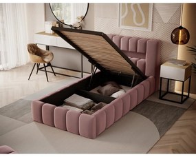 Letto singolo imbottito rosa con contenitore con rete inclusa 90x200 cm Lamica – ELTAP